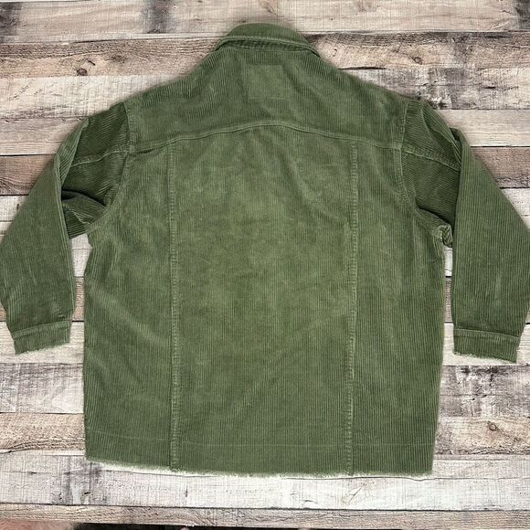 Zara Outerwear Green Corduroy Oversized Frayed Button Up Casual Jacket | XS - Picture 3 of 9